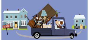 Illustration of senior couple moving their belongings