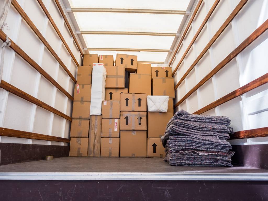 Inside a commercial moving company van